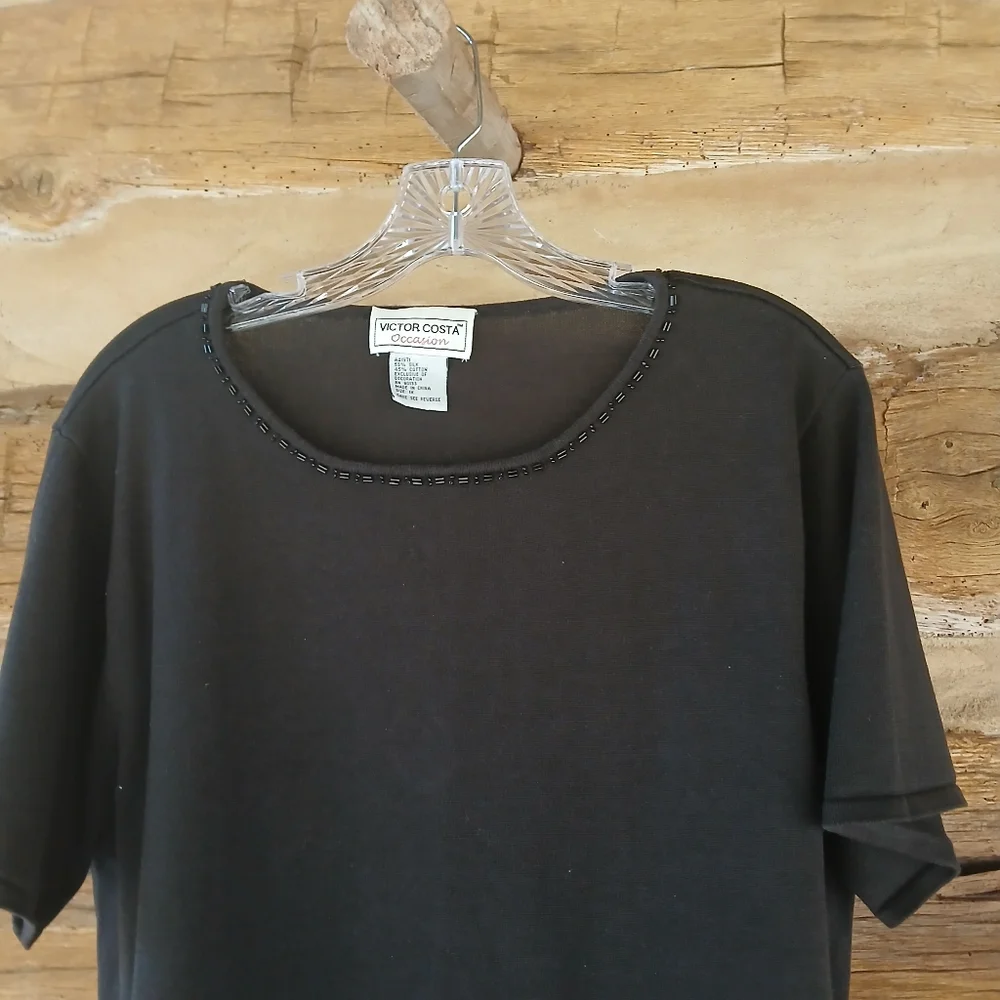 Victor Costa Vintage Black Scoop Neck Short Sleeved Silk Blend Sweater Size 1X